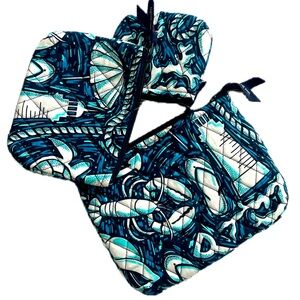 Vera Bradley Blue and White Cosmetic Bag Set with Coastal Inspired Print